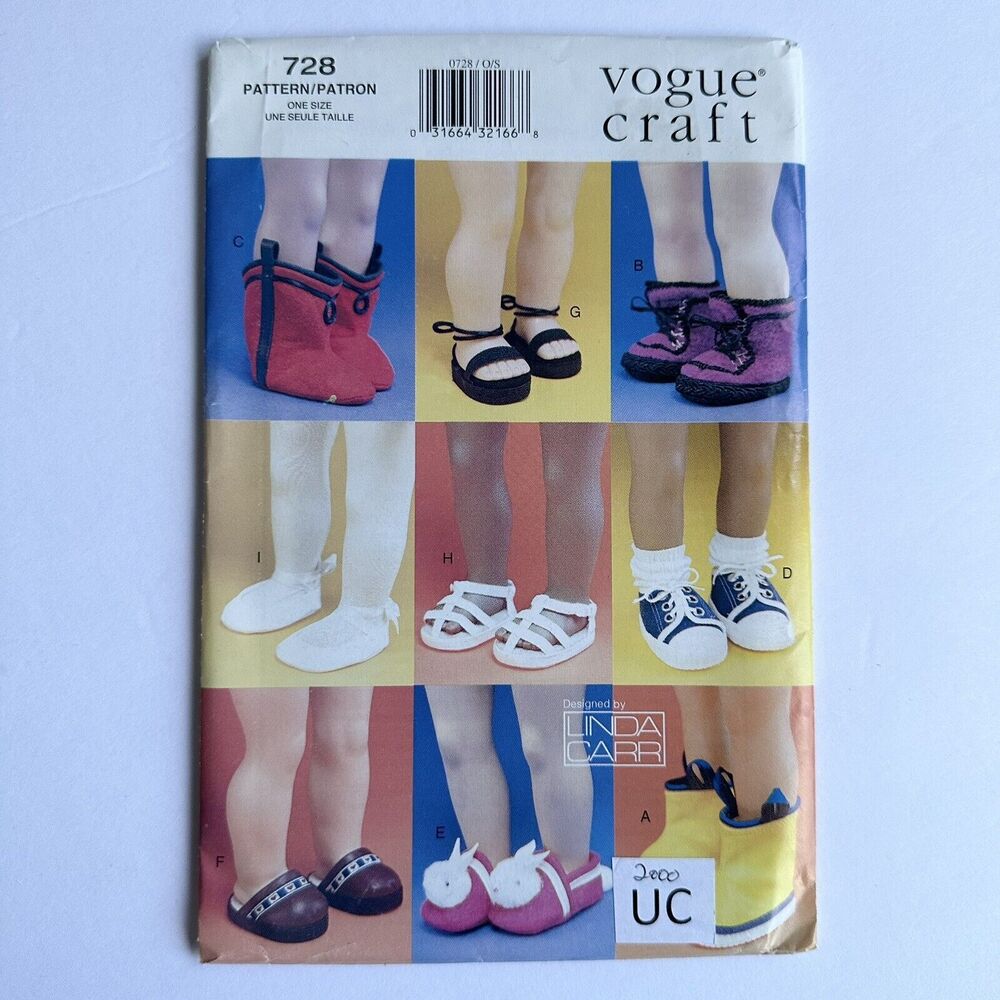 Vogue Sewing Pattern 728 18" Doll Boots Shoes Ballet Slippers Tennis Sandals UC